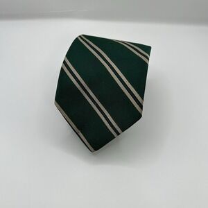Brooks Brothers 100% Silk England Tie Green Gold Striped Repp 3.25"x56"